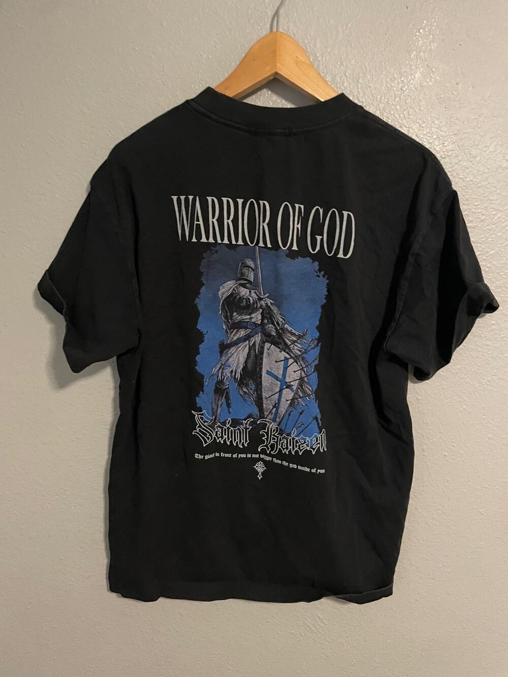 Saint Kaizen Shirt Mens Medium Black Warrior Of God Fear Not Christian Graphic
